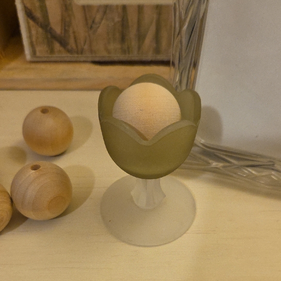 Olive Green Tulip Glass Candle Holder - Home Accents Spring Easter Glassware - Picture 3 of 3